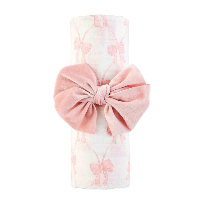 Mud Pie Bow Swaddle Blanket & Headband Set