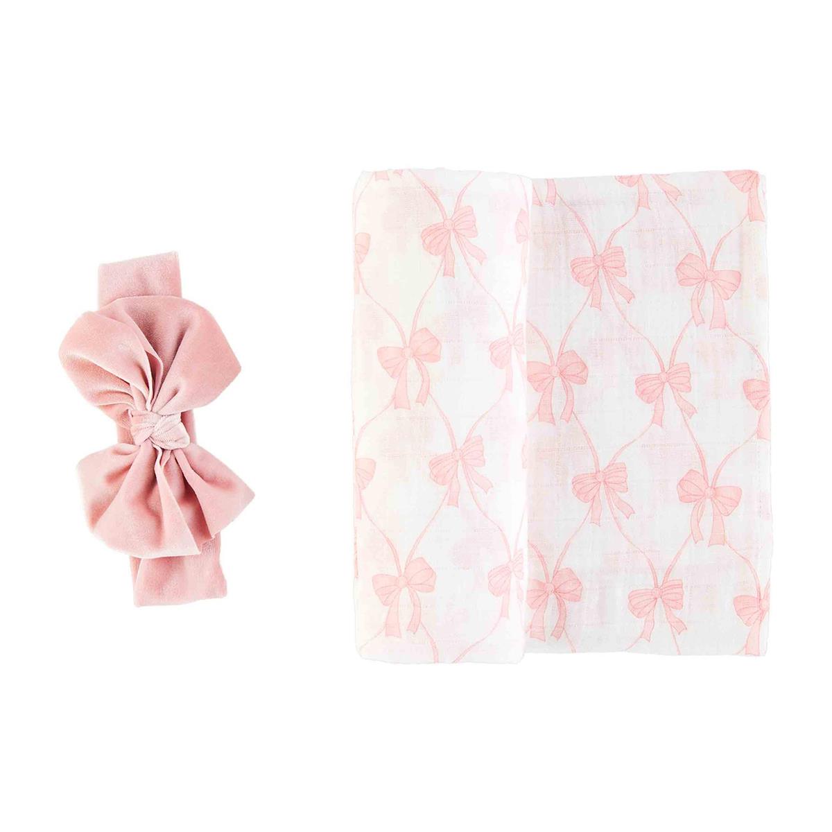Mud Pie Bow Swaddle Blanket & Headband Set