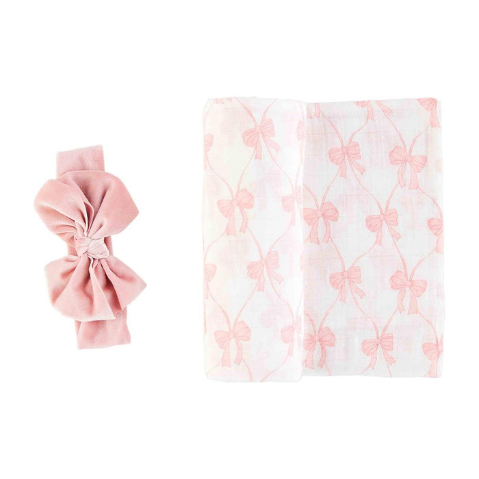 Mud Pie Bow Swaddle Blanket & Headband Set