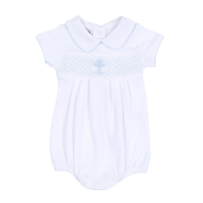 Magnolia Baby Blessed Smocked Collared Bubble - Blue