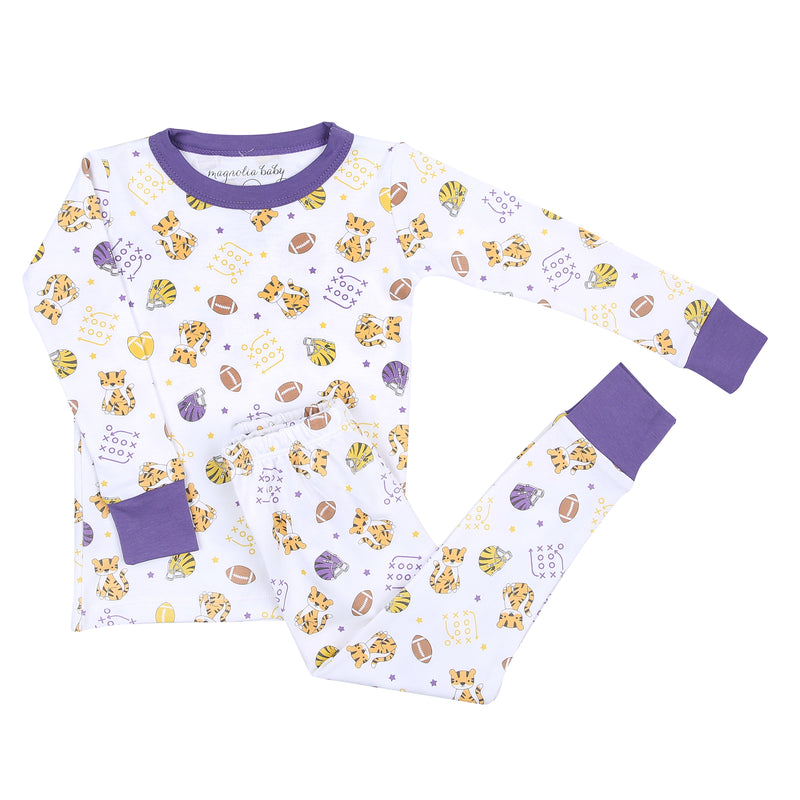 Magnolia Baby Tiger Football Purple Gold Long Pajamas Lillie John