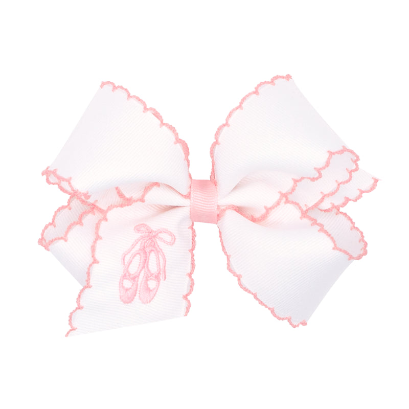 *Pre-Sale* Wee Ones Grosgrain Bow w/ Moonstitch Edge - White w/ Ballet Slippers