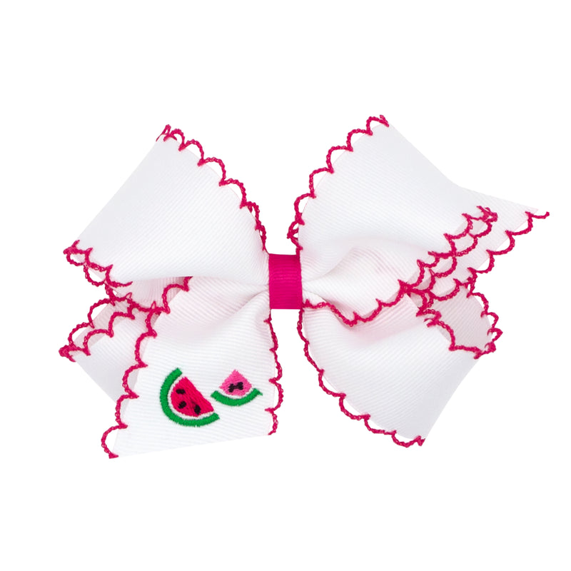 *Pre-Sale* Wee Ones Grosgrain Bow w/ Moonstitch Edge - White w/ Red Watermelon