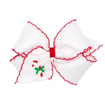 Wee Ones Grosgrain Bow w/ Moonstitch Edge - White w/ Candy Cane