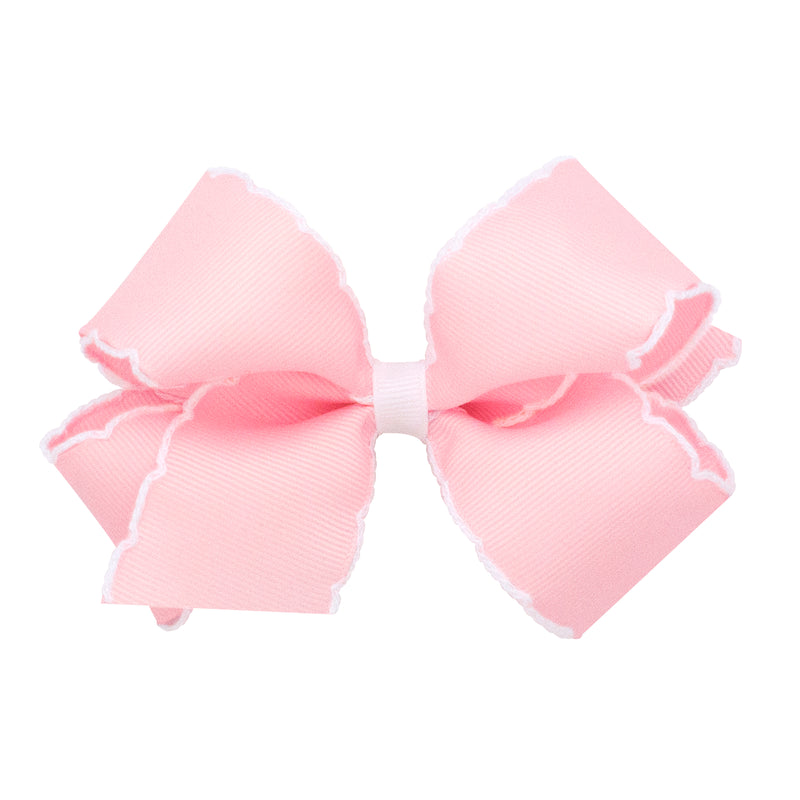 *Pre-Sale* Wee Ones Grosgrain Bow w/ Moonstitch Edge - Light Pink w/ White