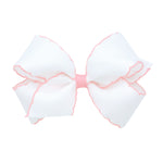 *Pre-Sale* Wee Ones Grosgrain Bow w/ Moonstitch Edge - White w/ Light Pink