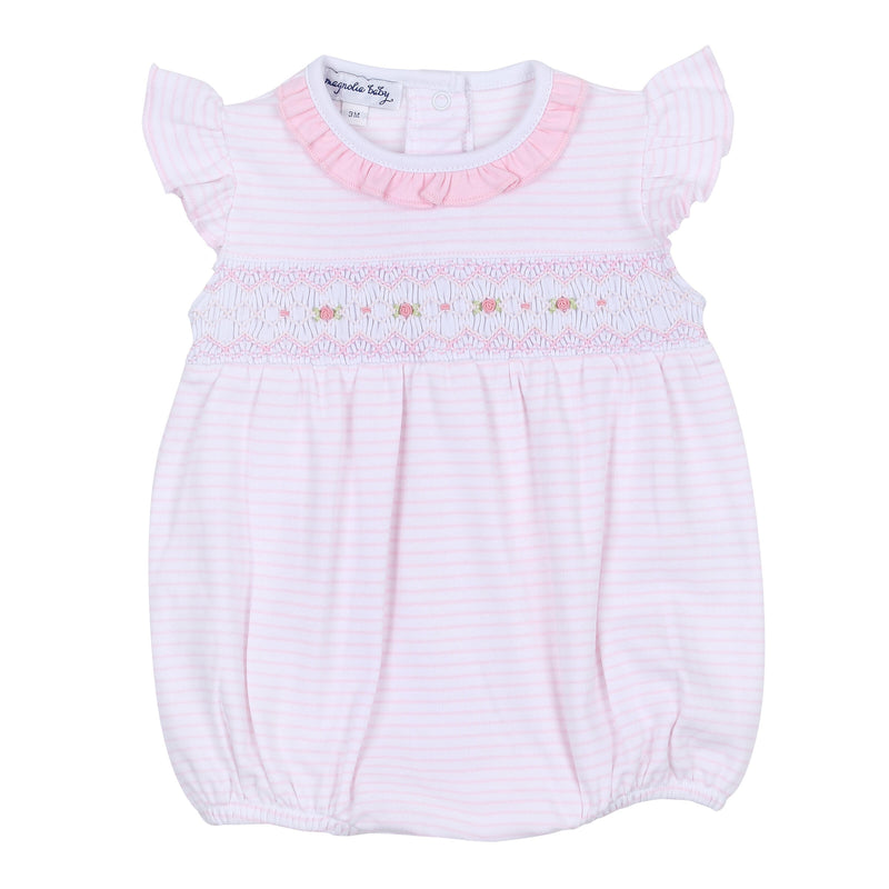 *Pre-Sale* Magnolia Baby Katie and Kyle Smocked Ruffle Flutters Bubble - Pink