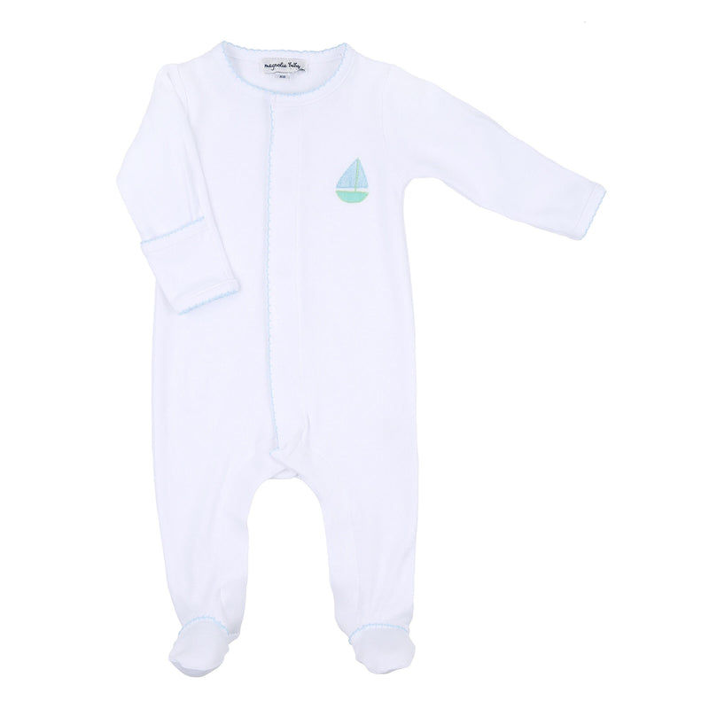 *Pre-Sale* Magnolia Baby Sweet Sailing Embroidered Footie - Blue