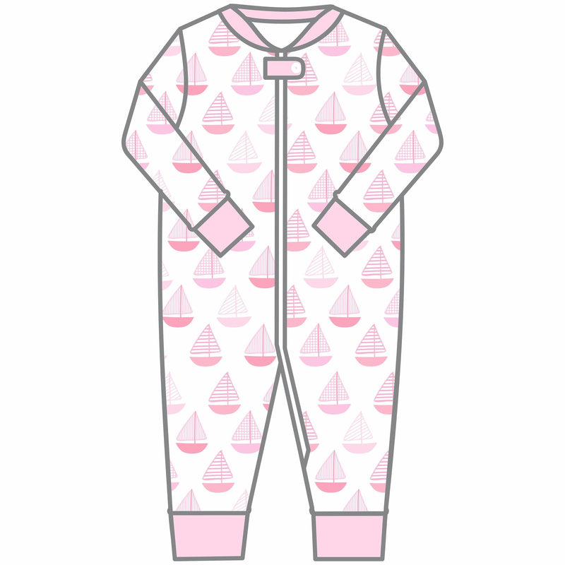 *Pre-Sale* Magnolia Baby Sweet Sailing Zipper Pajamas - Pink