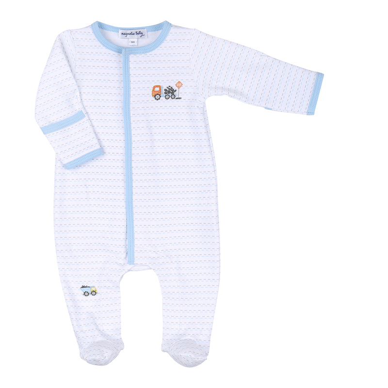 Magnolia Baby Construction Zone Blue Embroidered Footie