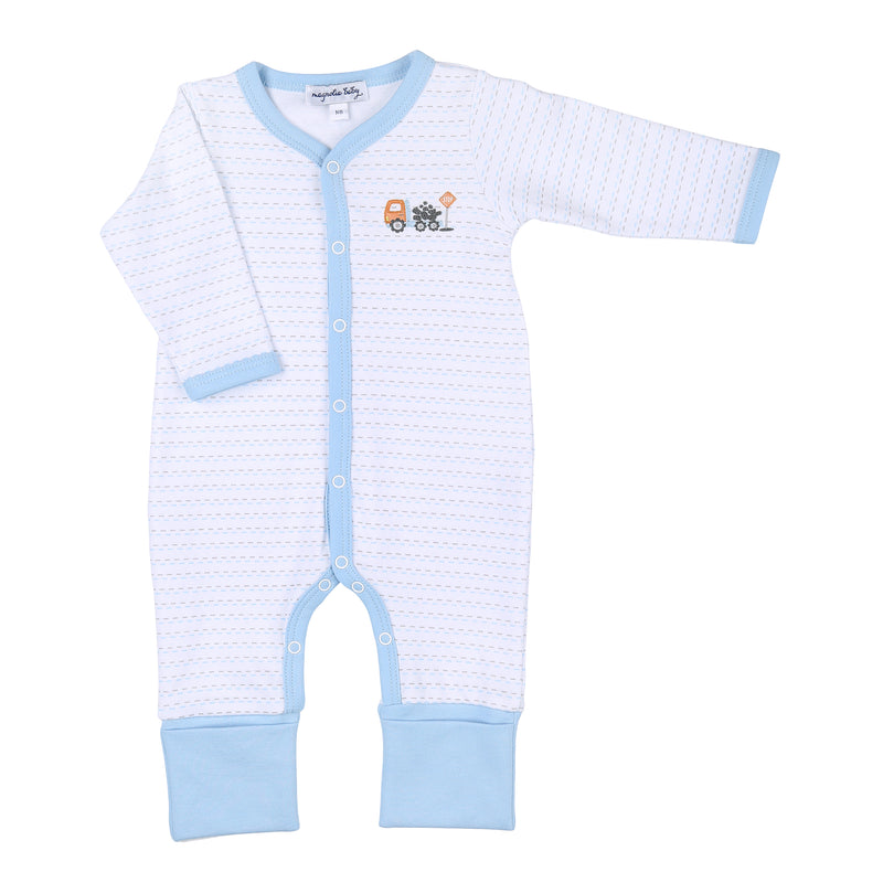 Magnolia Baby Construction Zone Blue Embroidered Playsuit