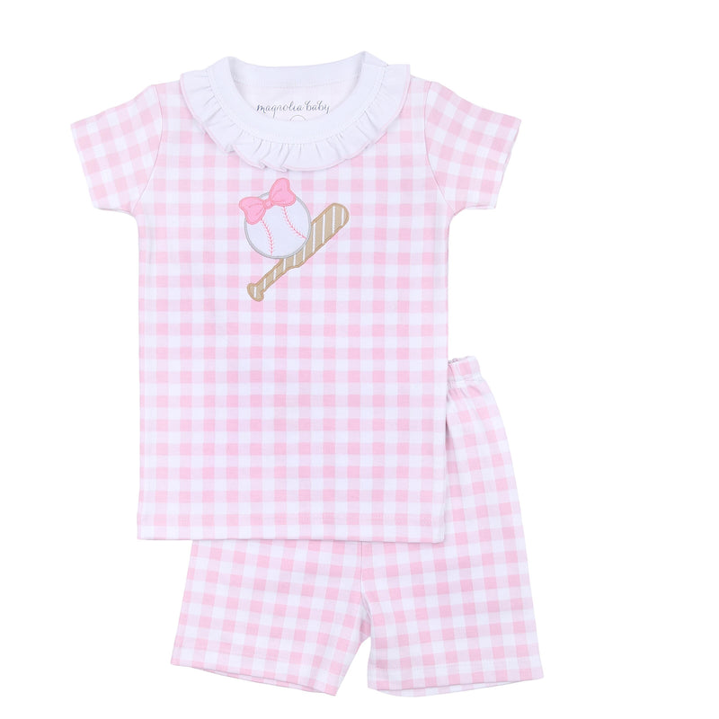 Magnolia Baby Batter Up Appliqué Ruffle Short Pajamas - Pink
