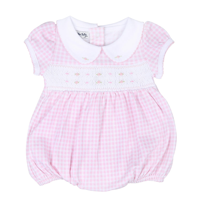 *Pre-Sale* Magnolia Baby Mini Checks Smocked Collared Bubble - Pink