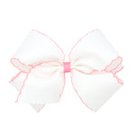 *Pre-Sale* Wee Ones Grosgrain Bow w/ Moonstitch Edge - White w/ Light Pink
