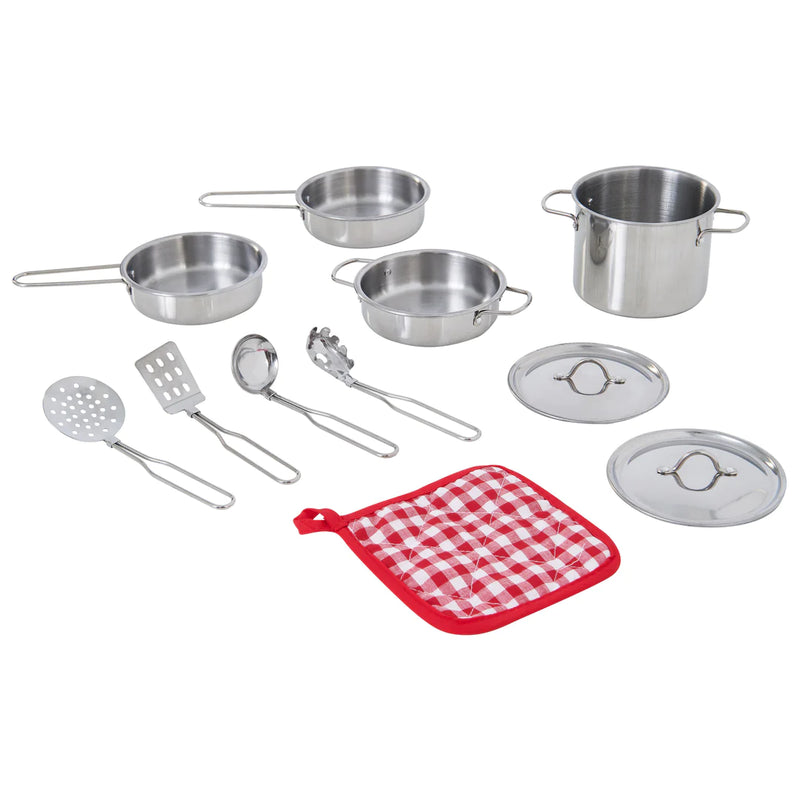 Teamson Kids 11 Piece Little Chef Stainless Steel Cooking Accessory Set