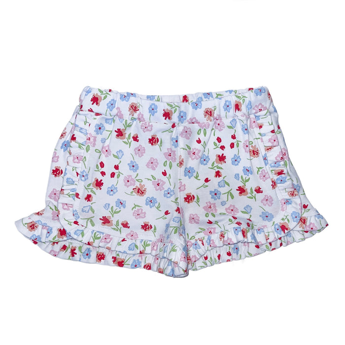 Luigi Kids Girls Flowers Knit Shorts - Pink/Blue