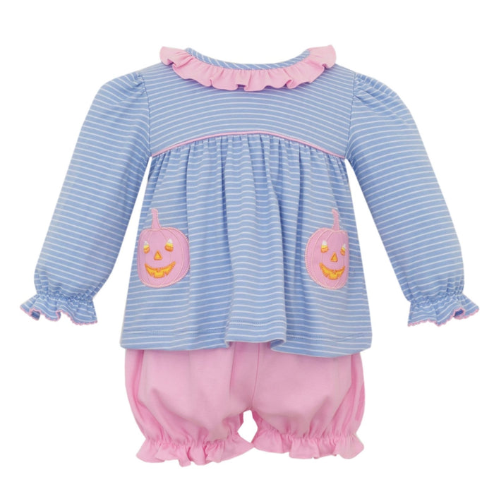 *Pre-Order* Claire & Charlie Jack O’Lantern Bloomer Set - Blue/Pink
