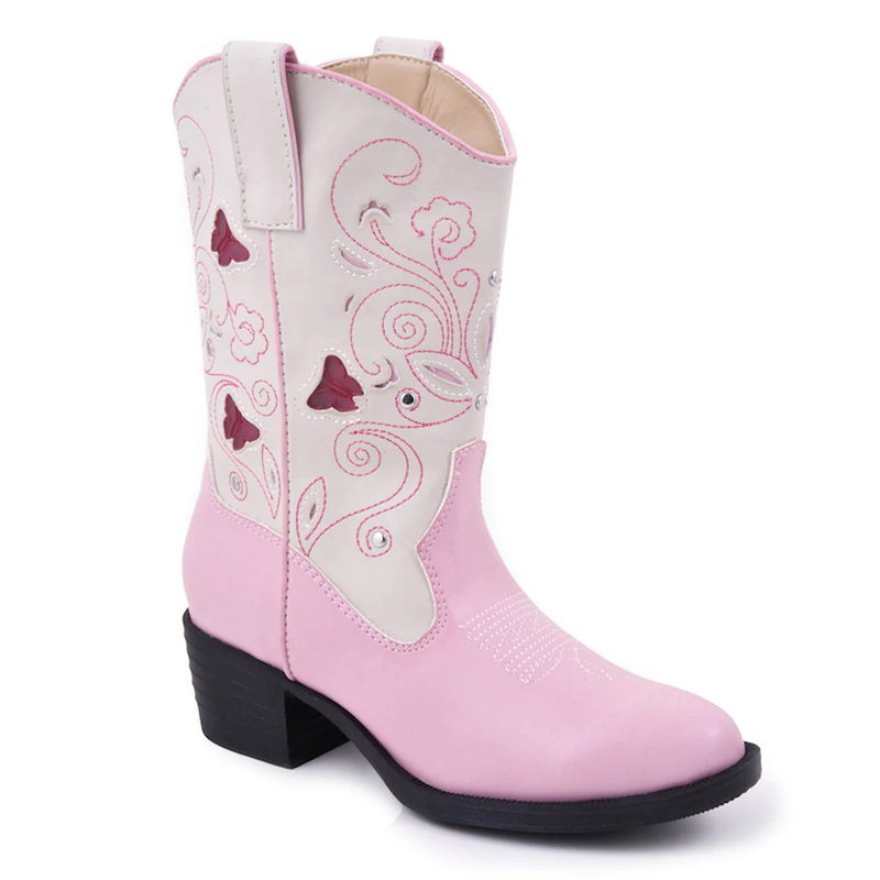 Roper Girls Faux Leather Butterfly Lighted Western Boots - Pink