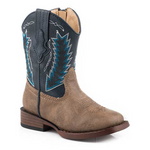 Roper Boys Faux Leather Billy Western Boots - Brown/Navy