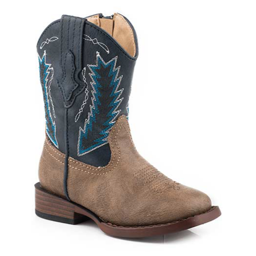 Roper Boys Faux Leather Billy Western Boots - Brown/Navy