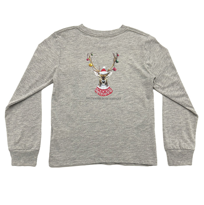 *Pre-Order* Saltwater Boys Company Christmas Ornament Deer Long Sleeve T-Shirt - Grey