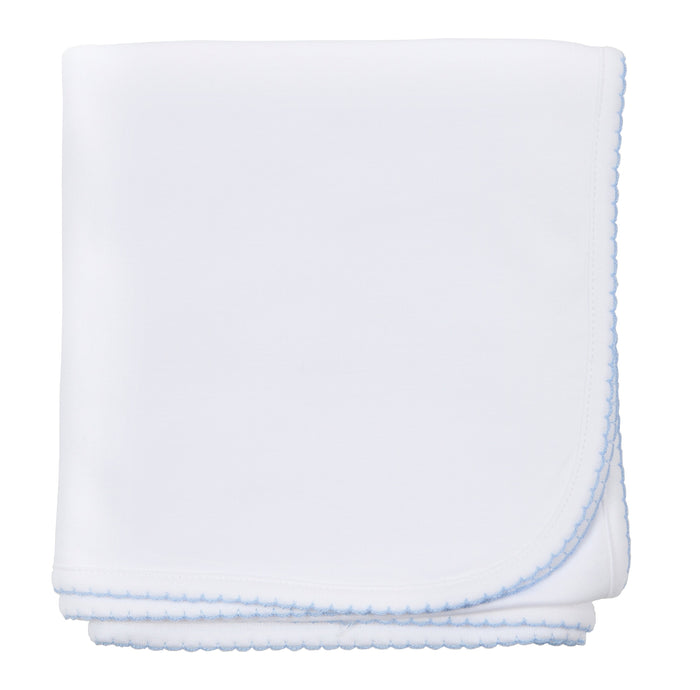 Magnolia Baby Essentials Blanket - White w/ Blue Trim