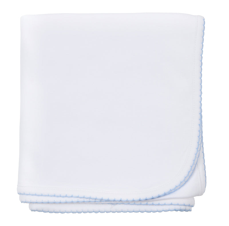 Magnolia Baby Essentials Blanket - White w/ Blue Trim