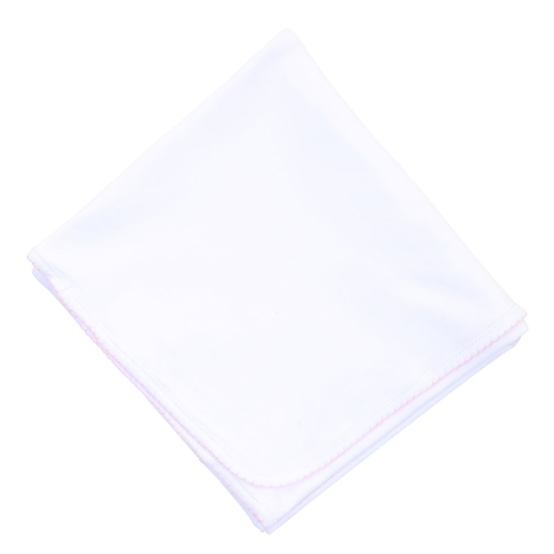 Magnolia Baby Essentials Blanket - White w/ Pink Trim