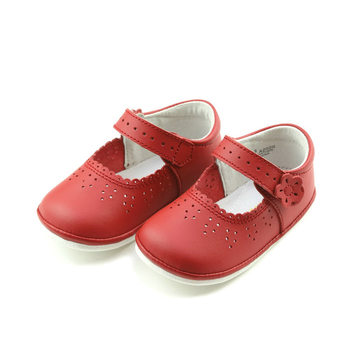 L’Amour Mia Scalloped Leather Mary Jane - Red