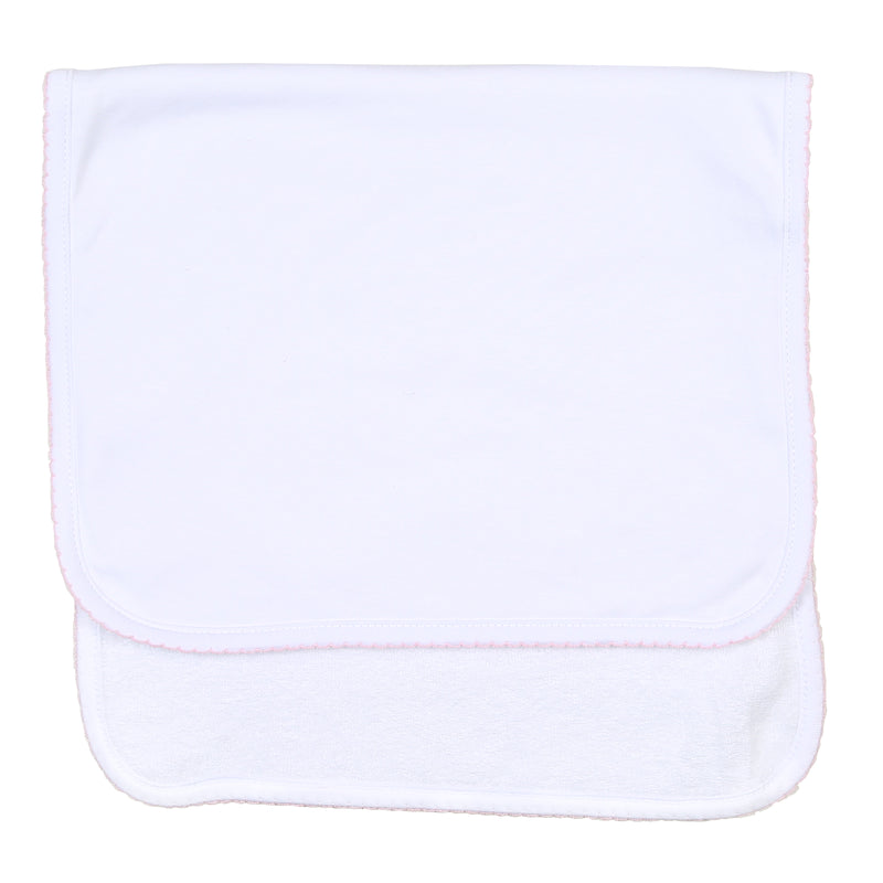 Magnolia Baby Essentials Burp Cloth -  White w/ Pink Trim