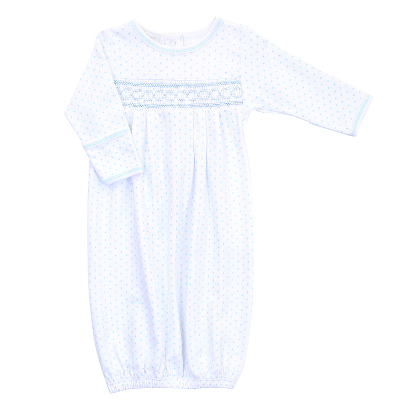 Magnolia Baby Mini Dot Essentials Smocked Gown - Blue