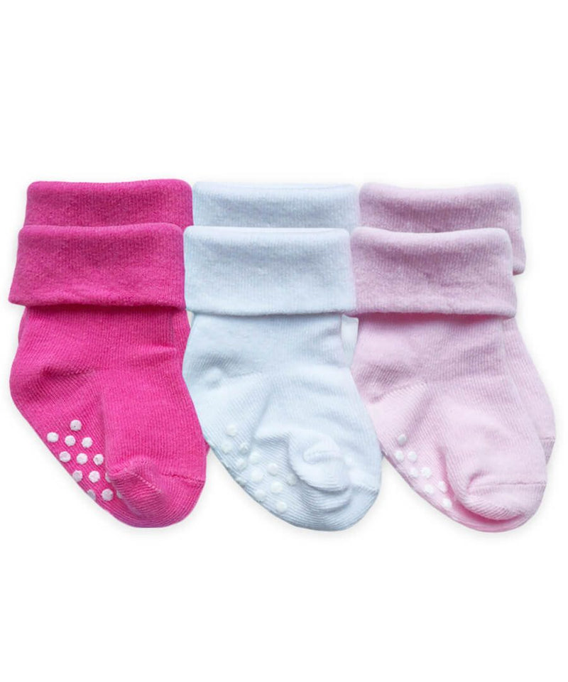 Jefferies Socks Non-Skid Turn Cuff Socks 3 Pair Pack - Pink