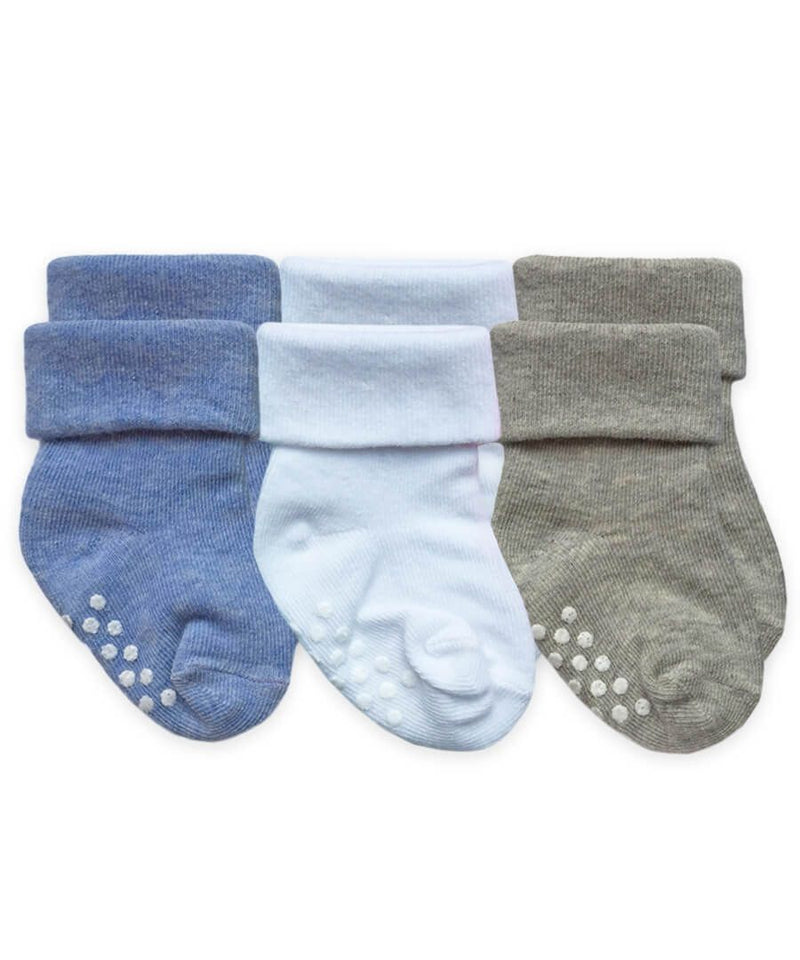 Jefferies Socks Non-Skid Turn Cuff Socks 3 Pair Pack - Blue