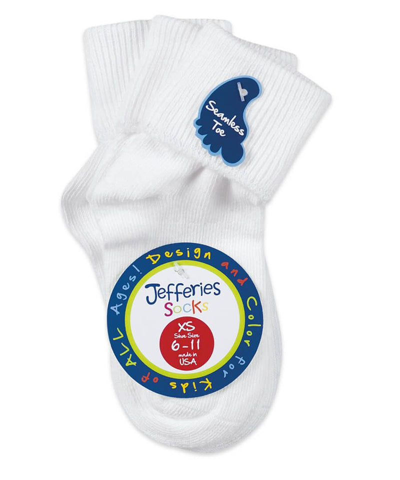 Jefferies Socks Smooth Toe Turn Cuff Socks 3 Pair Pack - White