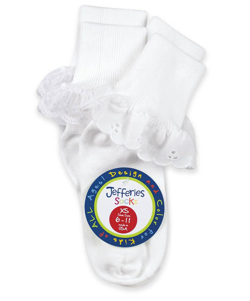 Jefferies Socks Sisters Eyelet & Fancy Lace Turn Cuff Socks 2 Pair Pack