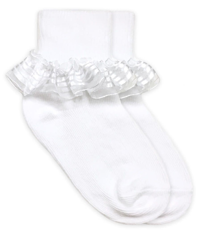 Jefferies Socks Stripe Lace Turn Cuff Socks 1 Pair - White