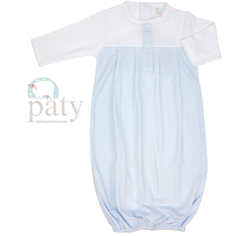 Paty, Inc. Sweet Stripes Boys Pima Gown - Blue