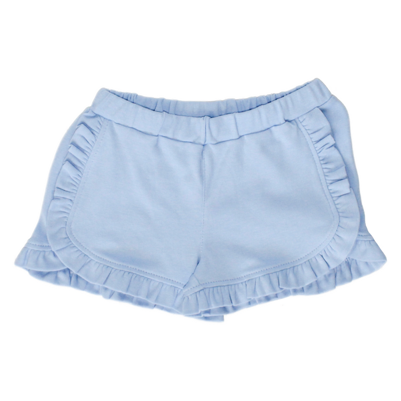 Girls Knit Ruffle Shorts - Sky Blue