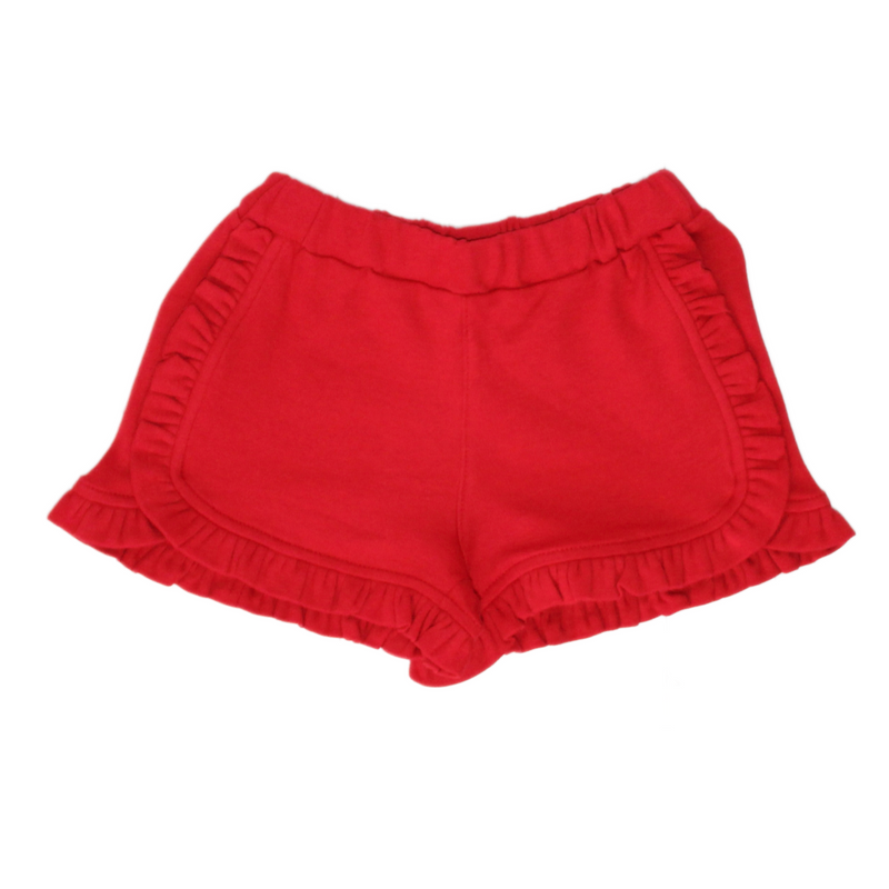 Girls Knit Ruffle Shorts - Red