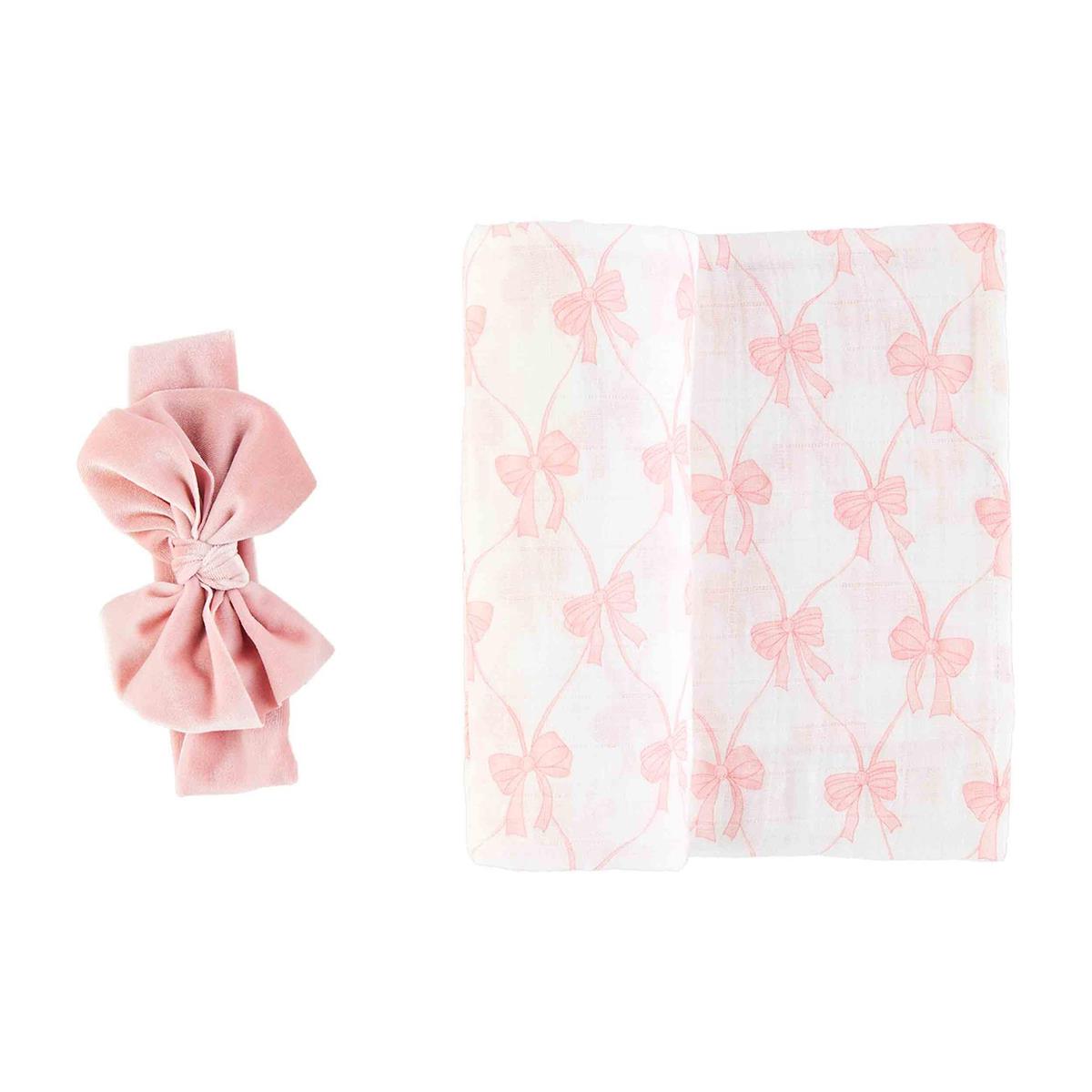 *Pre-Sale* Mud Pie Bow Swaddle Blanket & Headband Set