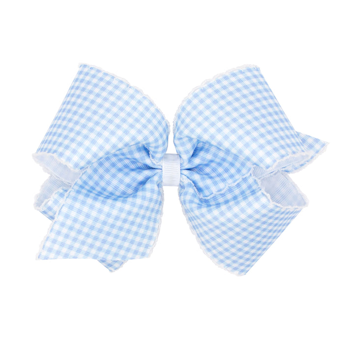 Wee Ones Grosgrain Bow w/ Moonstitch Edge - Blue Gingham