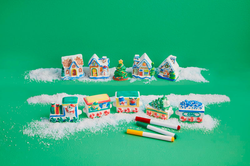 Mud Pie Christmas Color-Me Village & Train Sets