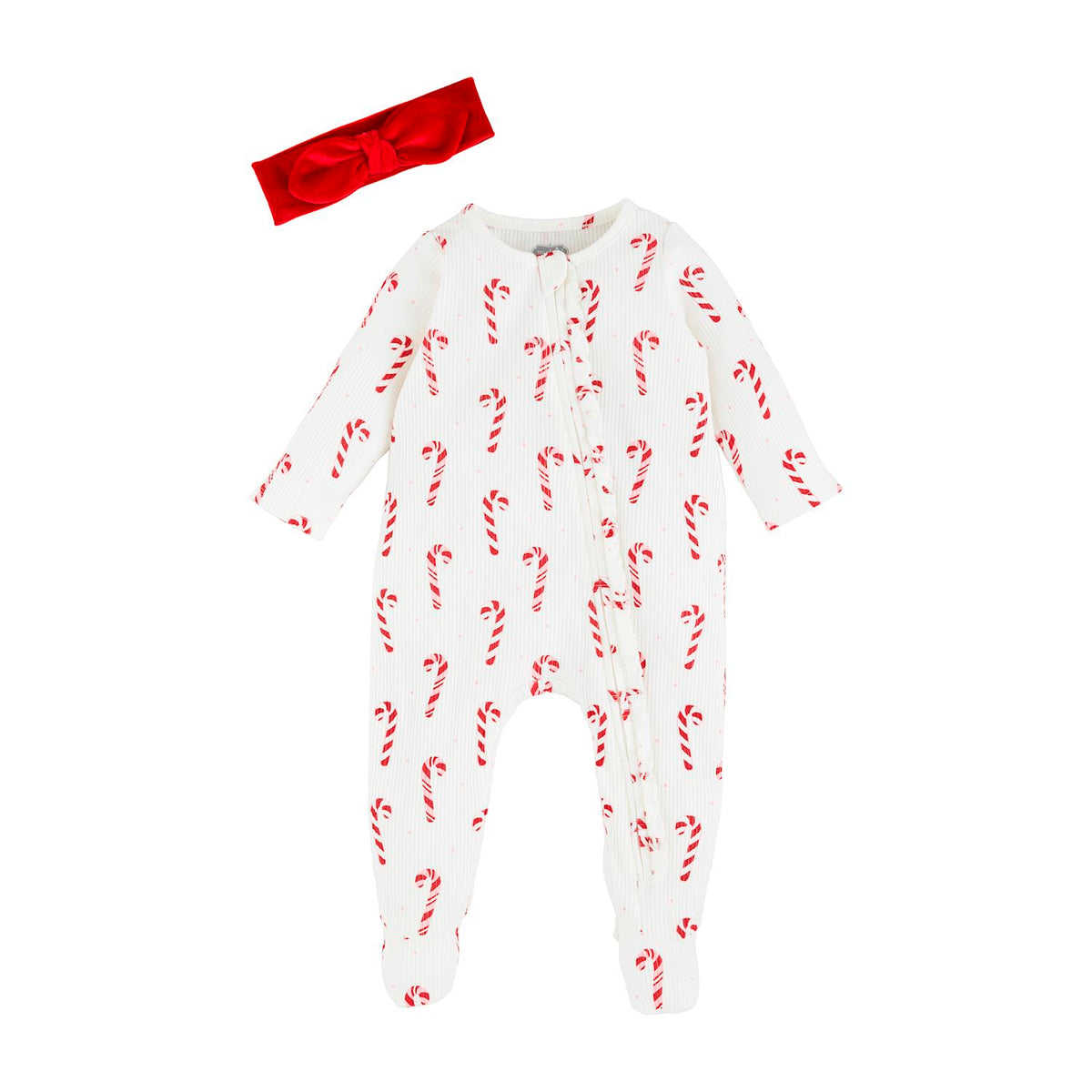 Mud Pie Candy Cane Footie & Bow Headband Set