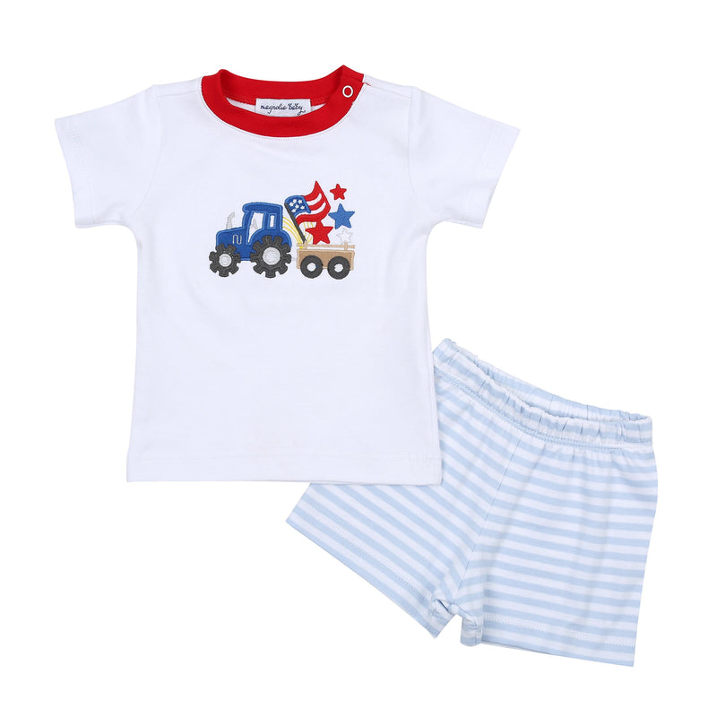 Magnolia Baby Bing, Bam, Boom! Appliqué Short Set - Blue