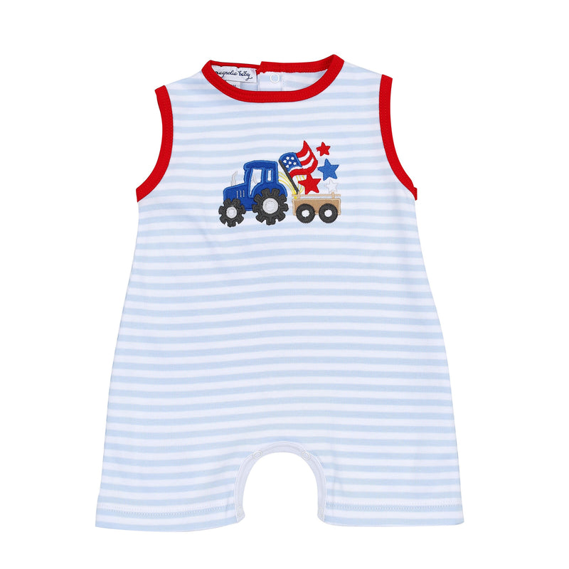 Magnolia Baby Bing, Bam, Boom! Appliqué Sleeveless Short Playsuit - Blue