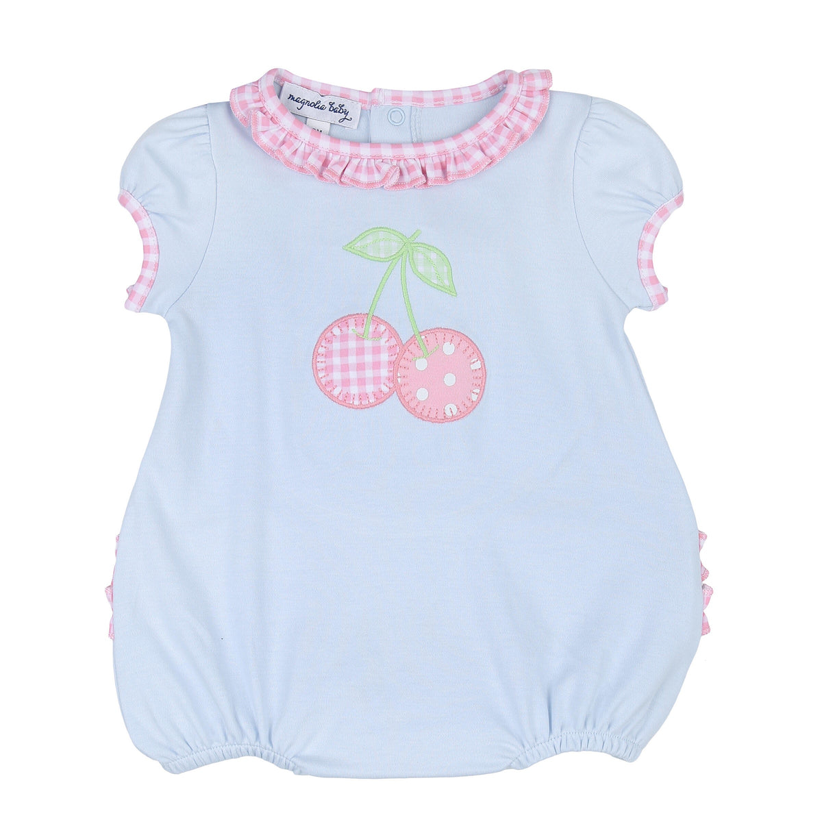 Magnolia Baby Sweet Cherry Appliqué Ruffle Bubble - Blue