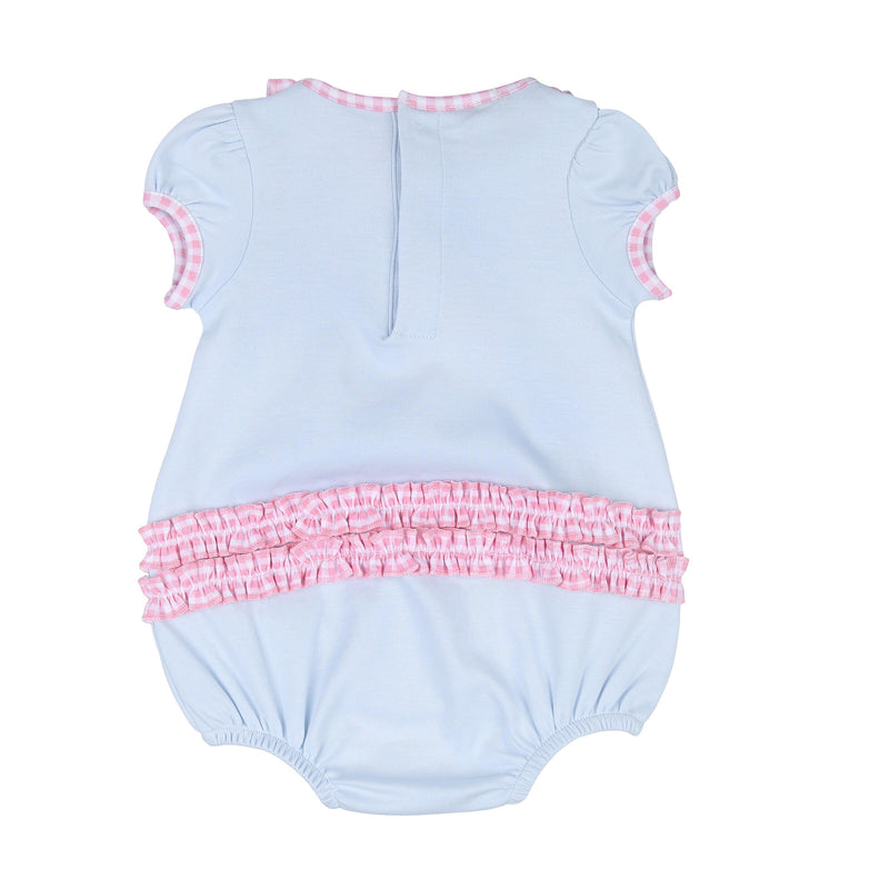 Magnolia Baby Sweet Cherry Appliqué Ruffle Bubble - Blue