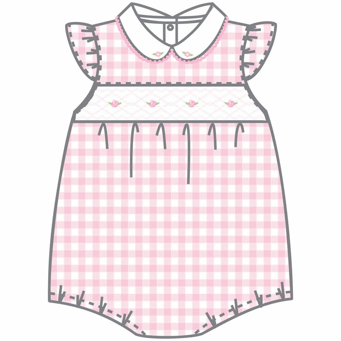 Magnolia Baby Baby Checks Smocked Collared Flutters Bubble - Pink