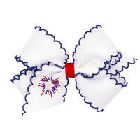 Wee Ones Grosgrain Bow w/ Moonstitch Edge - White w/ Fireworks