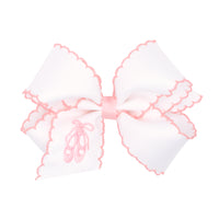 Wee Ones Grosgrain Bow w/ Moonstitch Edge - White w/ Ballet Slippers